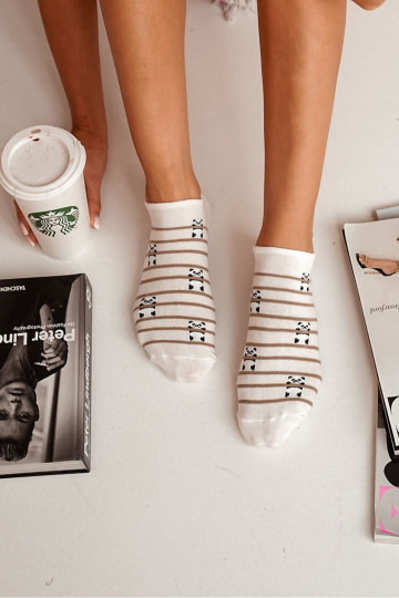 Sokken Dames BaInełniane Pandabeer I Strepen ivoor