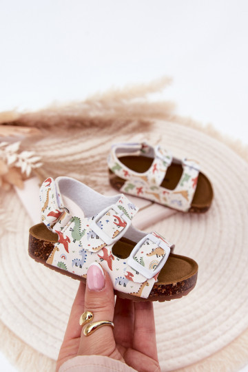 Kinderen slippers op kurken zool met gespen en dinosaurussen in verschillende kleuren