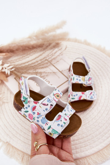 Kinderen slippers op kurken zool met gespen in wit