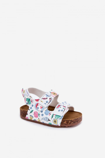 Kinderen slippers op kurken zool met gespen in wit 2
