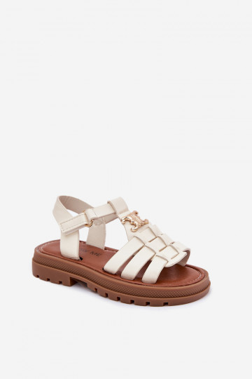 Kinderen sandalen met decoratieve details in zandkleur 2