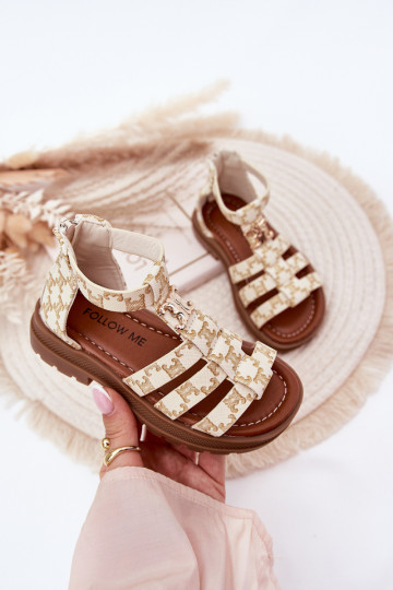 Kinderen gladiatorsandalen met gouden details in zandkleur
