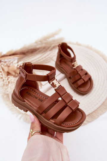 Kinderen gladiatorsandalen met gouden details in bruin