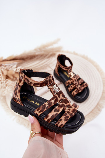 Kinderen gladiatorsandalen met gouden details en luipaardprint