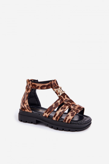 Kinderen gladiatorsandalen met gouden details en luipaardprint 2