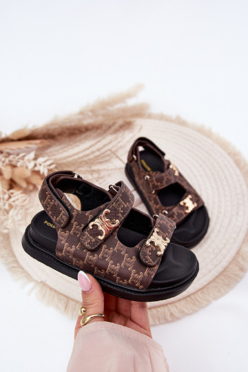 Kindersandalen met zelfklevende bevestigingsmiddelen Ze gouden kleurmi Detalami bruine kleur Cavina