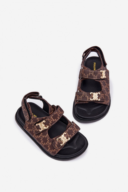 Kindersandalen met zelfklevende bevestigingsmiddelen Ze gouden kleurmi Detalami bruine kleur Cavina
