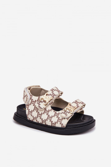 Kinderen slippers met klittenbandsluiting en gouden details in zandkleur 2