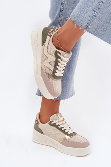 Sneakers model schoenen Dames met platform met luipaardbontpatronen beige Kelsia