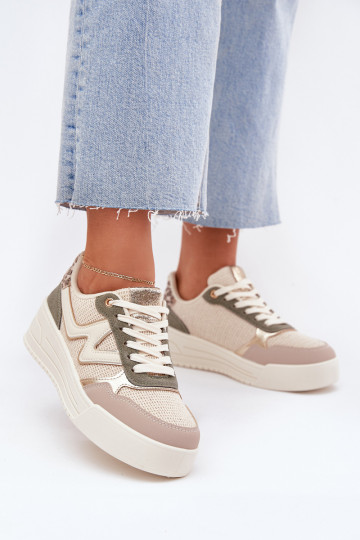 Sneakers model schoenen Dames met platform met luipaardbontpatronen beige Kelsia 2