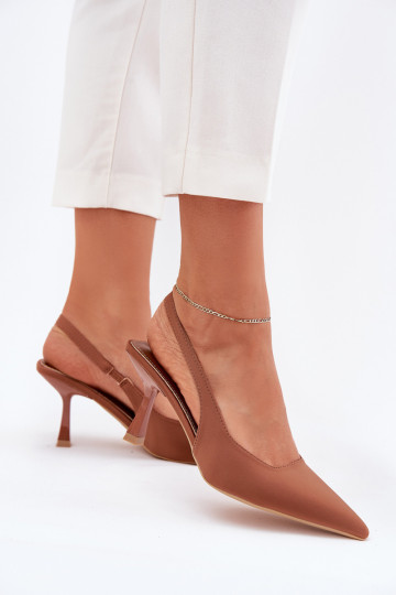 Dames sandalen met dunne hakken bruine kleur Lunira