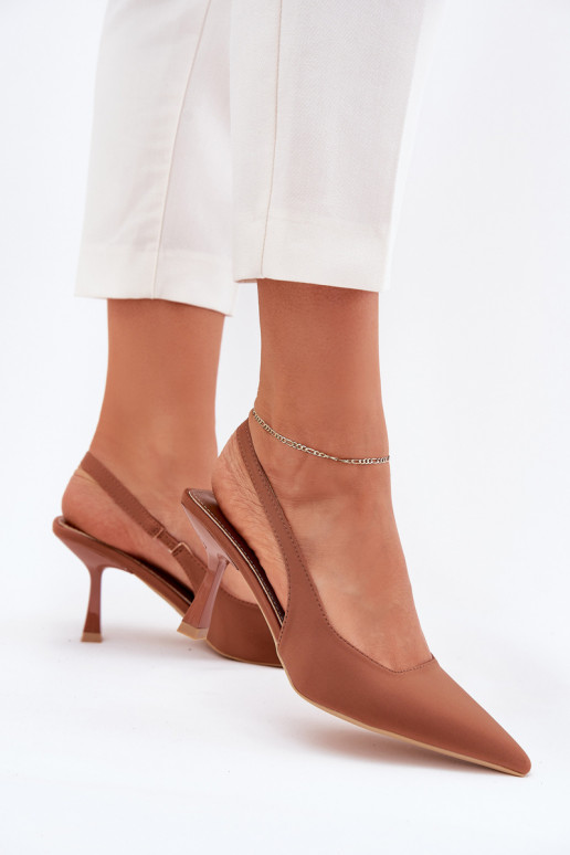 Dames sandalen met dunne hakken bruine kleur Lunira