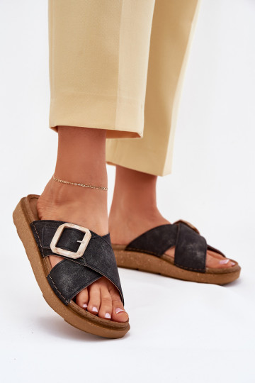 Dames slippers met gespen Inblu ED000025 in zwart