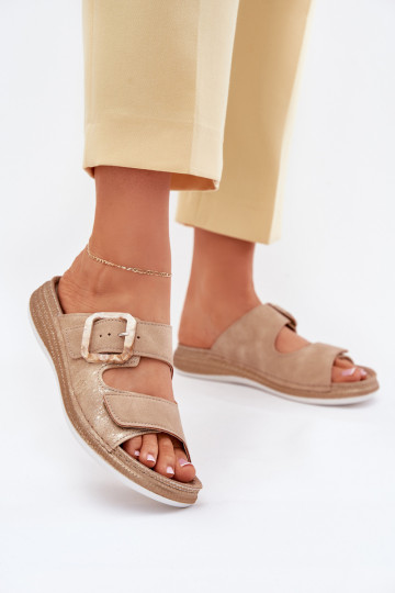 Dames slippers met gespen en klittenbandsluiting INBLU MK000013 in zandkleur 2