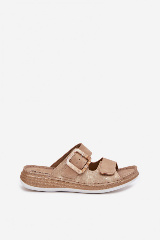 Damespantoffels met gespen I met lijmbevestigingem INBLU MK000013 beige