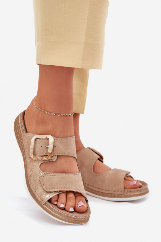 Damespantoffels met gespen I met lijmbevestigingem INBLU MK000013 beige