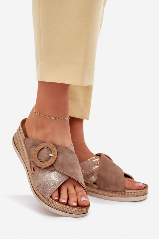 Damespantoffels Op de INig versieren met gespen Inblu RV000012 bruine kleur