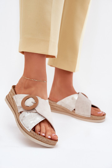 Dames slippers op platform versierd met gespen Inblu RV000012 in ivoorkleur 2
