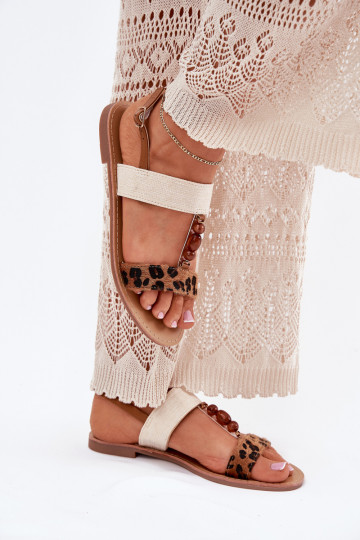 Sandalen voor dames met kralen met luipaardbontpatronen bruine kleur Virona