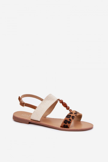 Sandalen voor dames met kralen met luipaardbontpatronen bruine kleur Virona 2