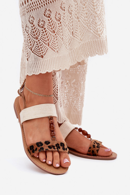 Sandalen voor dames met kralen met luipaardbontpatronen bruine kleur Virona Sandalen voor dames met kralen met luipaardbontpatronen bruine kleur Virona
