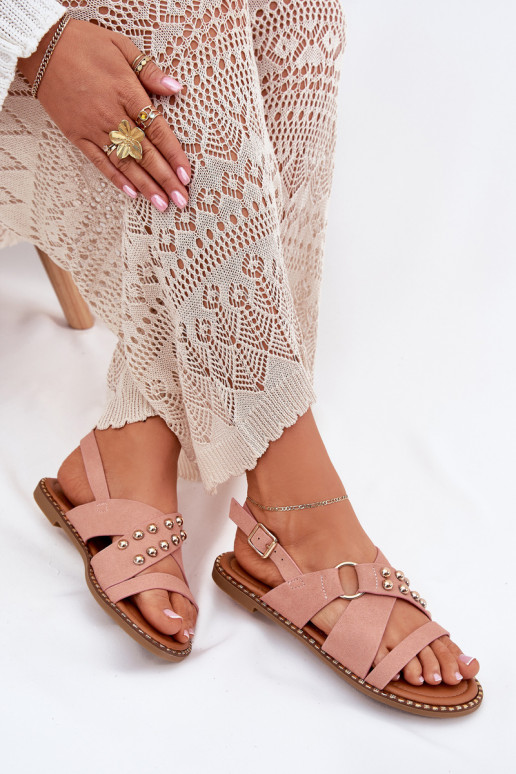 Dames sandalen met brede hakken Ze gouden kleurmi Studs roze Zanira Dames sandalen met brede hakken Ze gouden kleurmi Studs roze Zanira