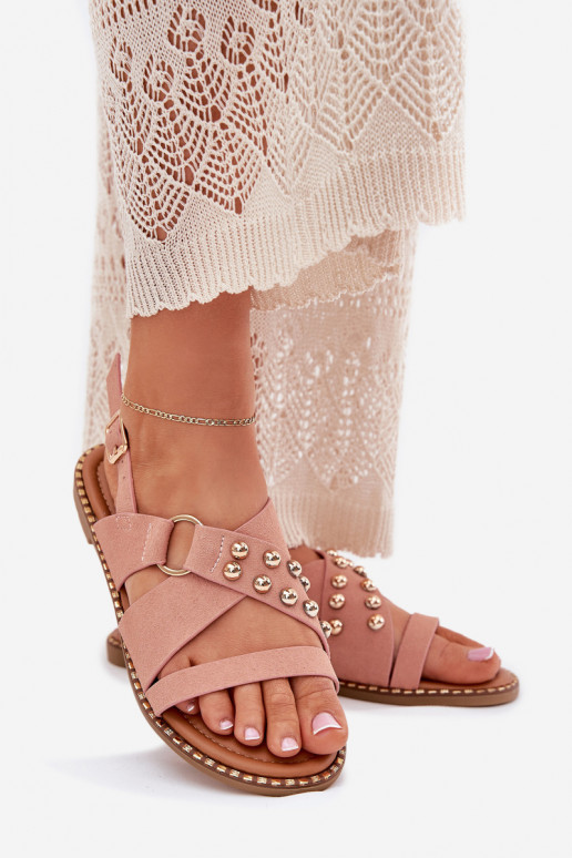 Dames sandalen met brede hakken Ze gouden kleurmi Studs roze Zanira Dames sandalen met brede hakken Ze gouden kleurmi Studs roze Zanira