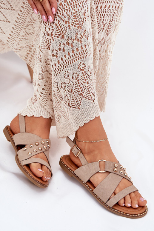 Dames sandalen met brede hakken Ze gouden kleurmi Studs beige Zanira Dames sandalen met brede hakken Ze gouden kleurmi Studs beige Zanira