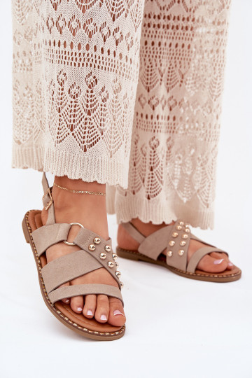 Dames sandalen met brede hakken Ze gouden kleurmi Studs beige Zanira 2