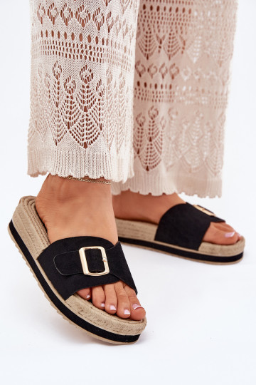 Damespantoffels met platform met gouden gespen zInart Selira