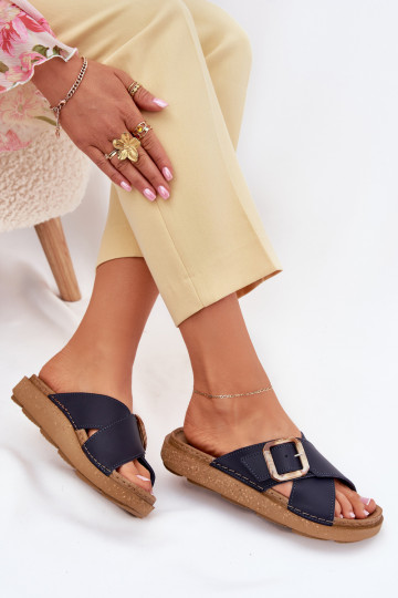 Leren pantoffels Dames met gespen Inblu ED0003IU donkerblauIn