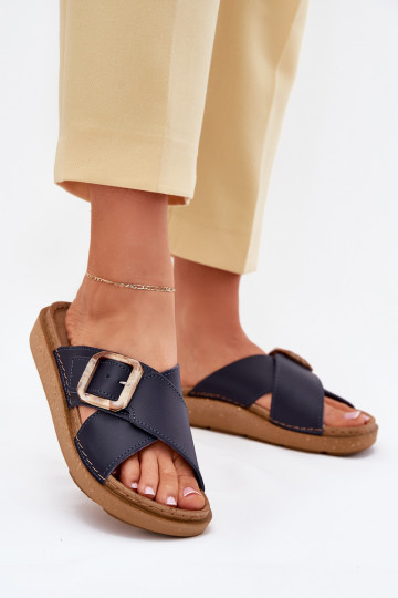 Leren dames slippers met gespen Inblu ED0003IU donkerblauw 2