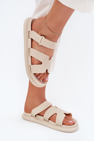 Rubberen dames slippers met bandjes zandkleur Tavirae