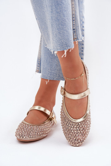 Versierd Ballerinas Dames met riemen I met gespen gouden kleur Avirae 2