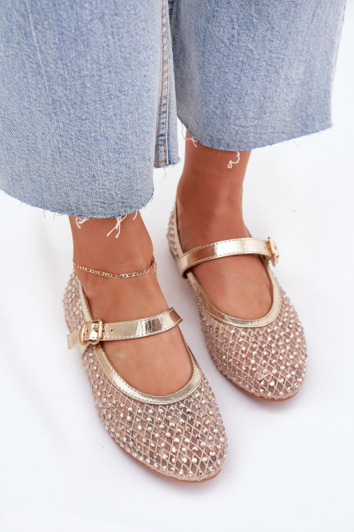 Versierd Ballerinas Dames met riemen I met gespen gouden kleur Avirae