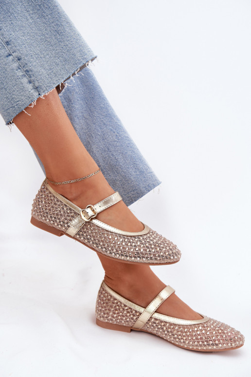 Versierd Ballerinas Dames met riemen I met gespen gouden kleur Avirae