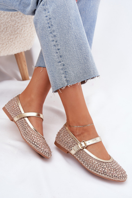 Versierd Ballerinas Dames met riemen I met gespen gouden kleur Avirae