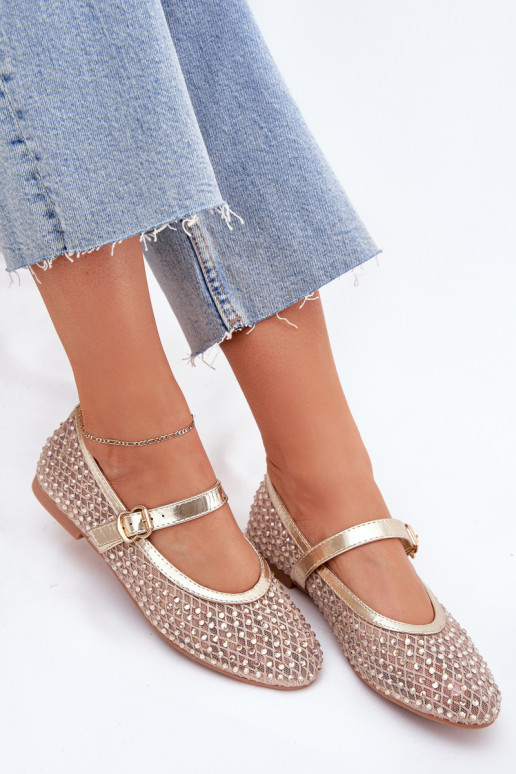 Versierd Ballerinas Dames met riemen I met gespen gouden kleur Avirae