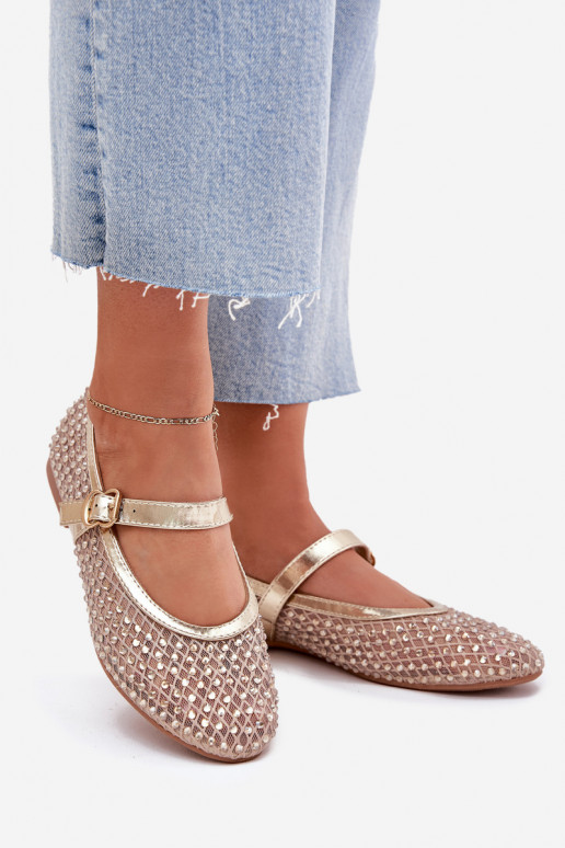 Versierd Ballerinas Dames met riemen I met gespen gouden kleur Avirae