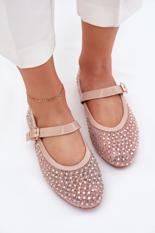 Versierd Ballerinas Dames met riemen I met gespen beige Avirae