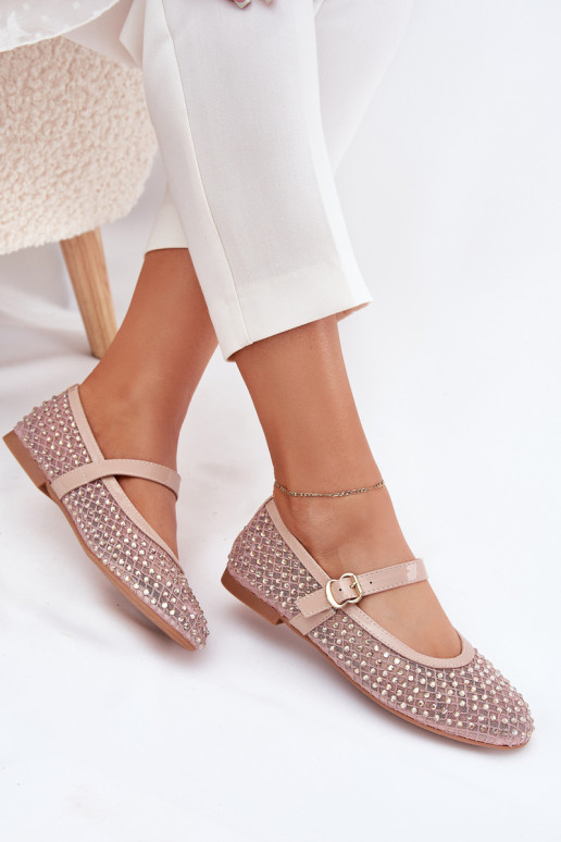 Versierd Ballerinas Dames met riemen I met gespen beige Avirae