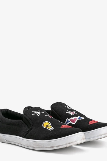 Zwarte stoffen schoenen met applicaties, „Anais"