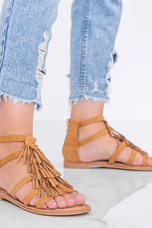 Lichte bruine sandalen met franjes,...