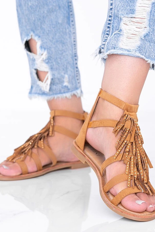 Lichte bruine sandalen met franjes,...