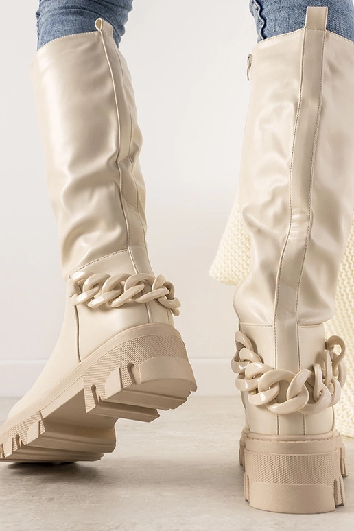 Sandkleurige laarsjes met ketting,...