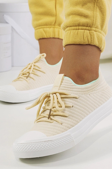 Beige sneakers med snøre til kvinder, letvægtsstof, Medina
