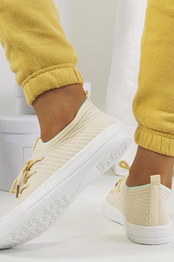 Beige sneakers med snøre til kvinder, letvægtsstof, Medina 2
