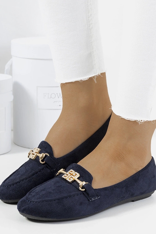 Donkerblauwe mocassins met gesp,...