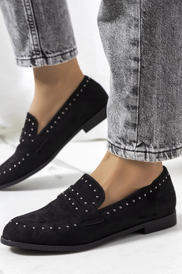 Zwarte leren instappers met studs, „Ishana" 2