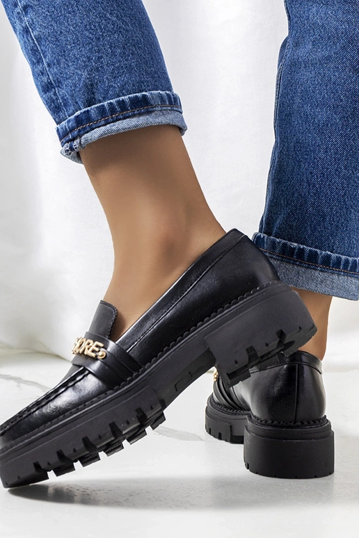 Zwarte mocassins op hoge zool, „Louelle"